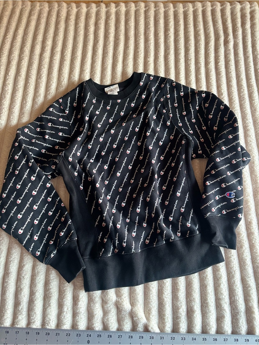 Champion Black Crewneck Sweater with Repeated Logo